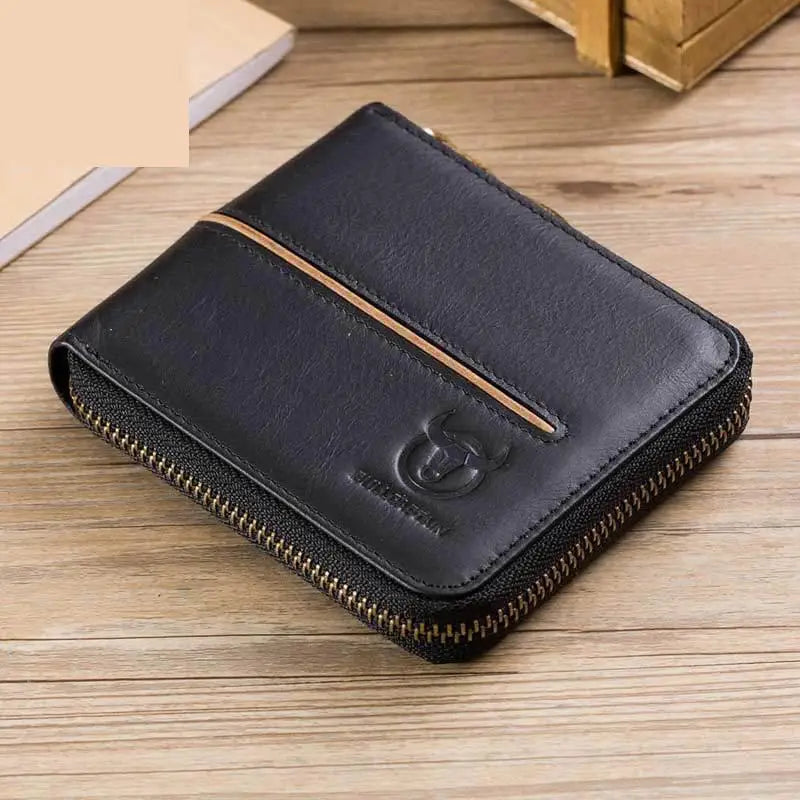 Leather Men Wallets Casual Solid Short Cowhide Purse Multi-card Wallet