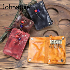 Vintage Leather Unisex Key Bag Organizer Solid Wallet