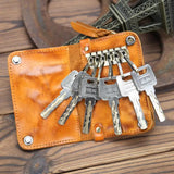 Vintage Leather Unisex Key Bag Organizer Solid Wallet