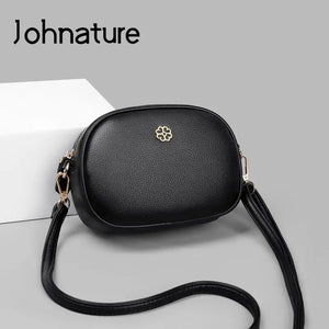 Small Round Leather Crossbody Shoulder Bag for Women