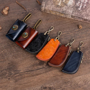 Retro Leather Car Key Holder Real Cowhide Keychain Belt Buckle Bag Key Wallets