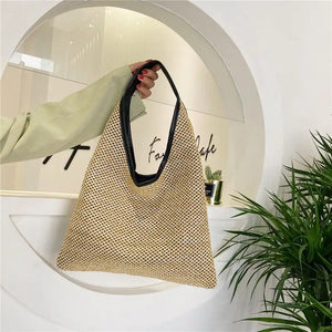Versatile Woven Straw Beach Bag Large Capacity Solid Shoulder Bags