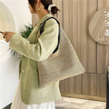 Versatile Woven Straw Beach Bag Large Capacity Solid Shoulder Bags
