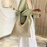 Versatile Woven Straw Beach Bag Large Capacity Solid Shoulder Bags
