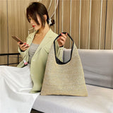 Versatile Woven Straw Beach Bag Large Capacity Solid Shoulder Bags