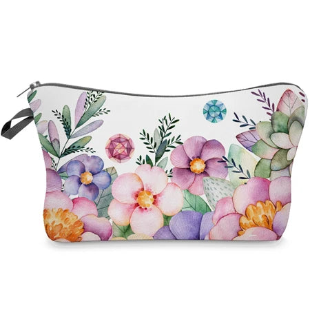 Floral 3D Print Makeup Bag Cosmetic Organizer Travel Case