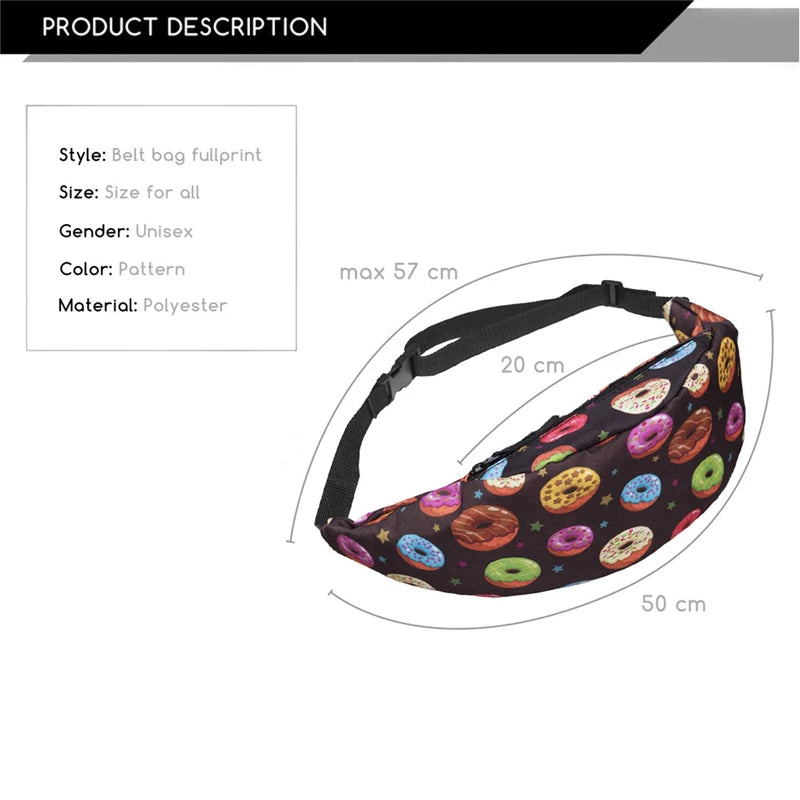 Colorful Waist Pack Fanny Pack Bum Bag Donuts Money Belt