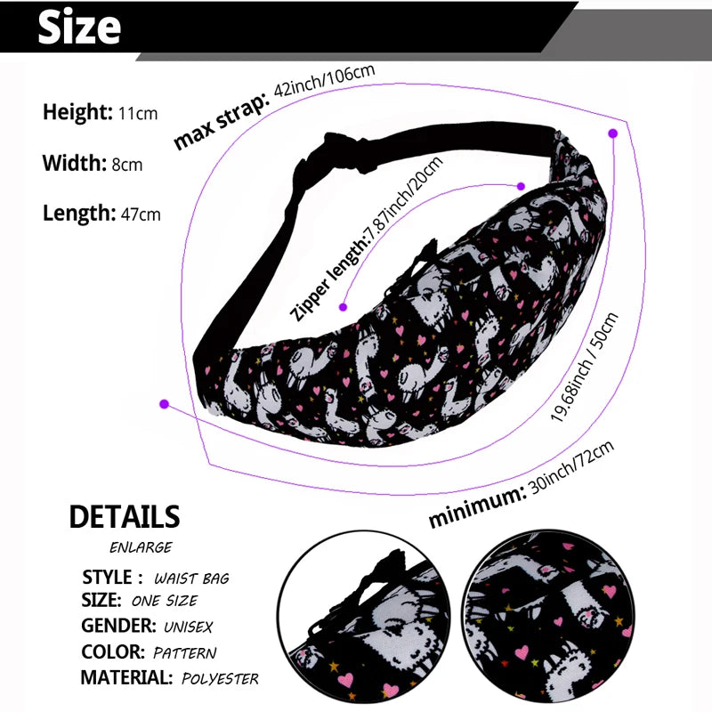 Alpaca Women Waist Pack Fanny Pack Colorful Travel Bag