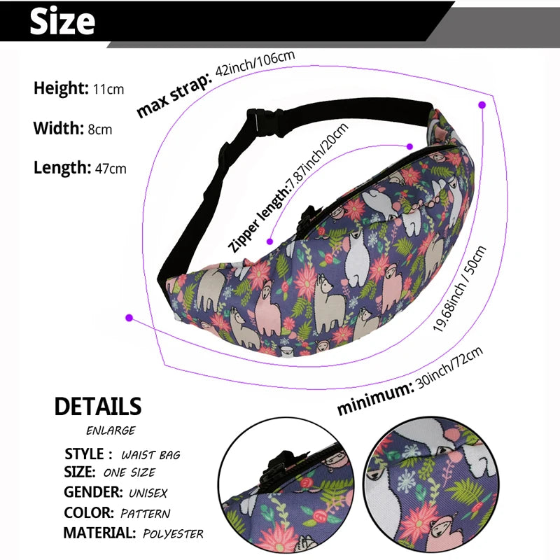 Colorful Waist Bag For Men Fanny Packs Style Belt Bag Alpaca Women Waist Pack