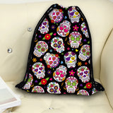Skull Print Drawstring Bag Sports Waterproof Backpack Bundle Pocket