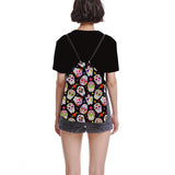 Skull Print Drawstring Bag Sports Waterproof Backpack Bundle Pocket