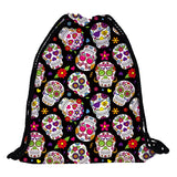 Skull Print Drawstring Bag Sports Waterproof Backpack Bundle Pocket