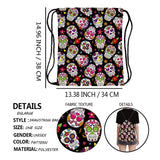 Skull Print Drawstring Bag Sports Waterproof Backpack Bundle Pocket