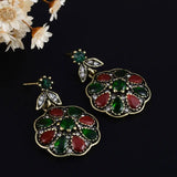 Joyme Druzy Pendants Gold Long Clip Earrings Flower Acrylic Colar Party