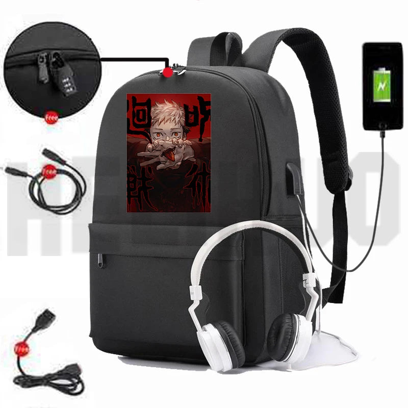 Jujutsu Kaisen Yuji Itadori Backpack USB Charging School Bag