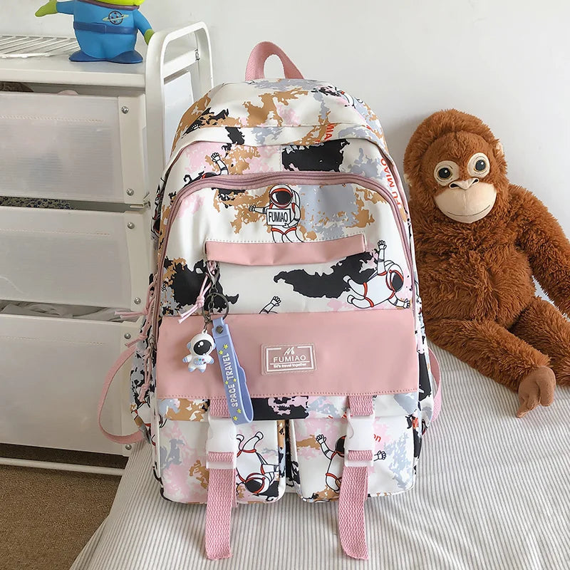 Girls Camouflage Backpack for Junior School with Medium Capacity