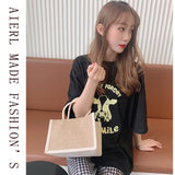 Jute Tote Bags Burlap Handbag Large Capacity for Women Girls