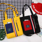 Patchwork Canvas Tote Shopping Bag with Removable Chain Strap