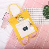 Lovely Piggy Canvas Backpack for Girls - 4 in 1 - Animal Print Crossbody Bag