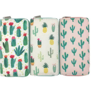 Summer Cactus Long Wallet Vegan Leather Clutch Bag for Women