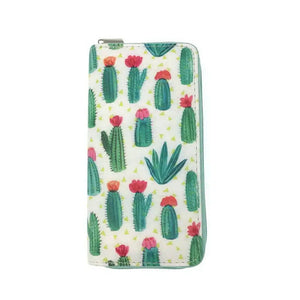 Summer Cactus Long Wallet Vegan Leather Clutch Bag for Women