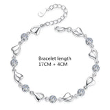 925 Silver Heart Wedding Bracelet 17CM+4CM