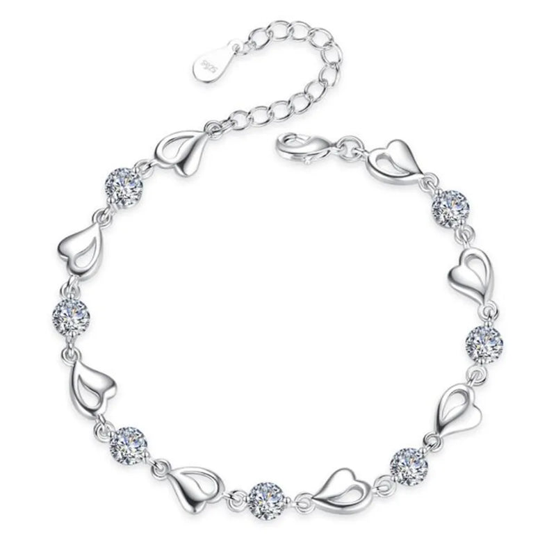 925 Silver Heart Wedding Bracelet 17CM+4CM
