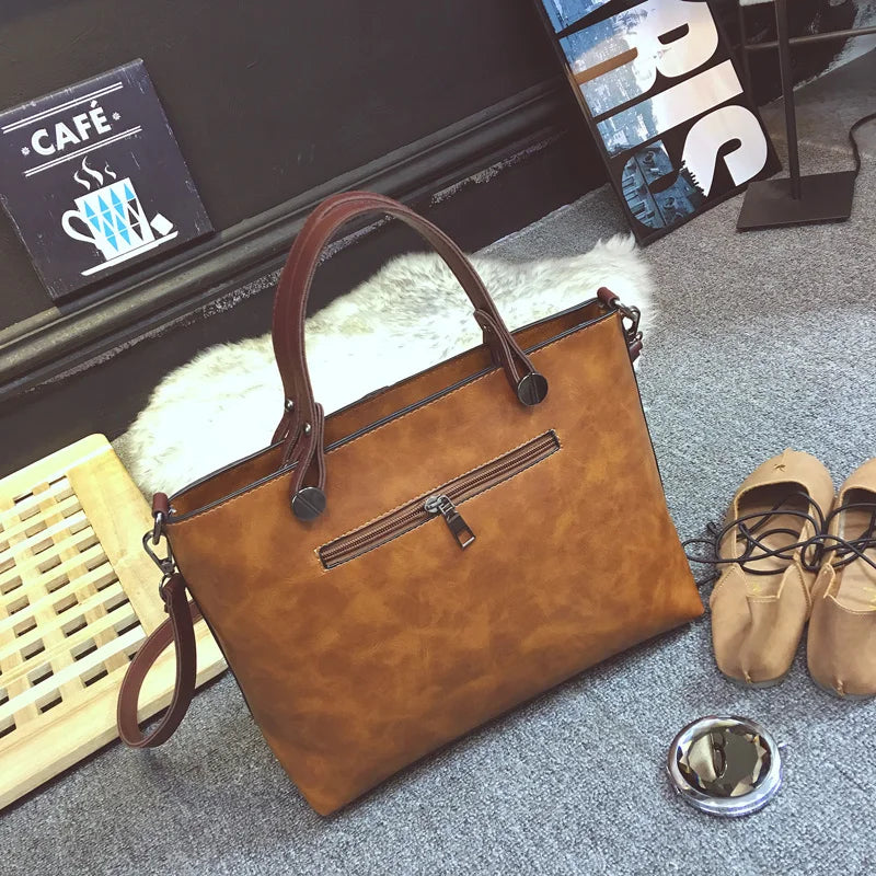 Vintage Double Pocket Handbag Large Capacity Shoulder Bag