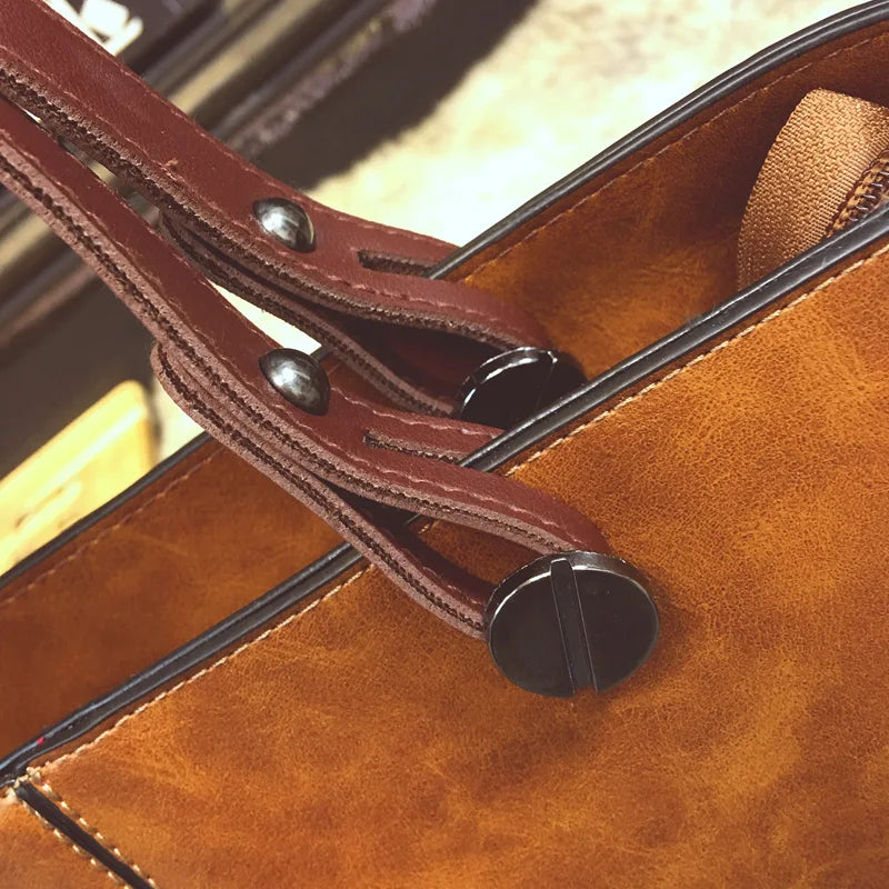Vintage Double Pocket Handbag Large Capacity Shoulder Bag