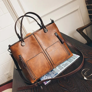 Vintage Double Pocket Handbag Large Capacity Shoulder Bag