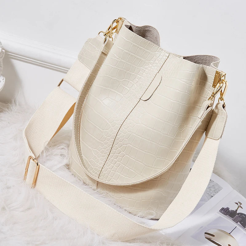 Crocodile Crossbody Bags For Women Shoulder Bag Women Bags PU Leather Bucket Bag