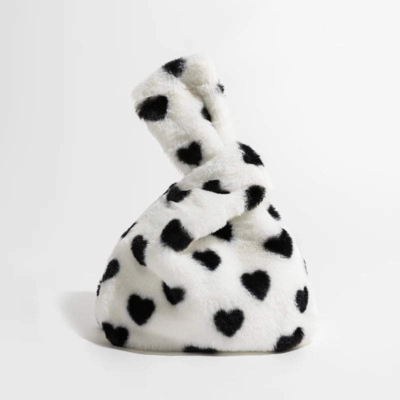 Cartoon Faux Fur Small Tote Bag Knot Wrist Bags Portable Handbags