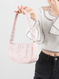 Pink Half Moon Nylon Shoulder Bag with Embroidery Tote Handbag
