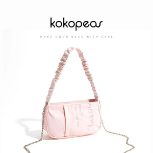 Pink Half Moon Nylon Shoulder Bag with Embroidery Tote Handbag