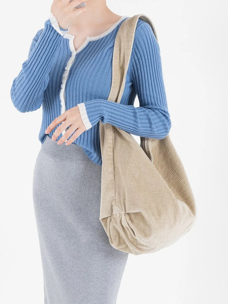Soft Capacity Corduroy Women Shoulder Hobo Purse Lightweight Crossbody Ba