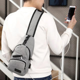 Men USB Chest Pack Casual Sling Bag