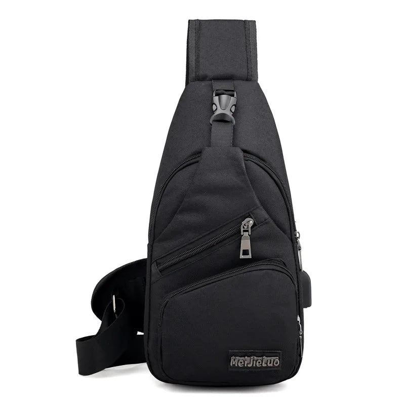 Men USB Chest Pack Casual Sling Bag