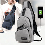 Men USB Chest Pack Casual Sling Bag