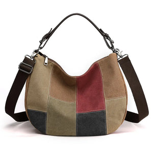 Vintage Canvas Shoulder Bag Patchwork Tote Handbags Purse Crossbody Bag