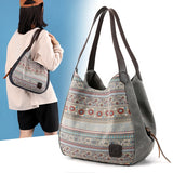 Striped Canvas Shoulder Bag Multi-layer Pockets Ladies Tote Hobos Bolsos