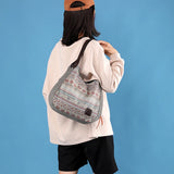 Striped Canvas Shoulder Bag Multi-layer Pockets Ladies Tote Hobos Bolsos