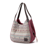 Striped Canvas Shoulder Bag Multi-layer Pockets Ladies Tote Hobos Bolsos