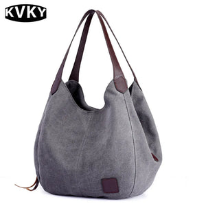 Women's Canvas Shoulder Bag Casual Totes Solid Color Vintage Handbag