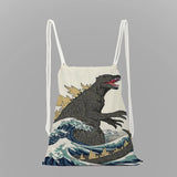 Kanagawa Surf Print School Backpack Girls Drawstring Bag
