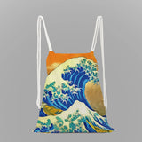 Kanagawa Surf Print School Backpack Girls Drawstring Bag