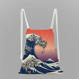 Kanagawa Surf Print School Backpack Girls Drawstring Bag