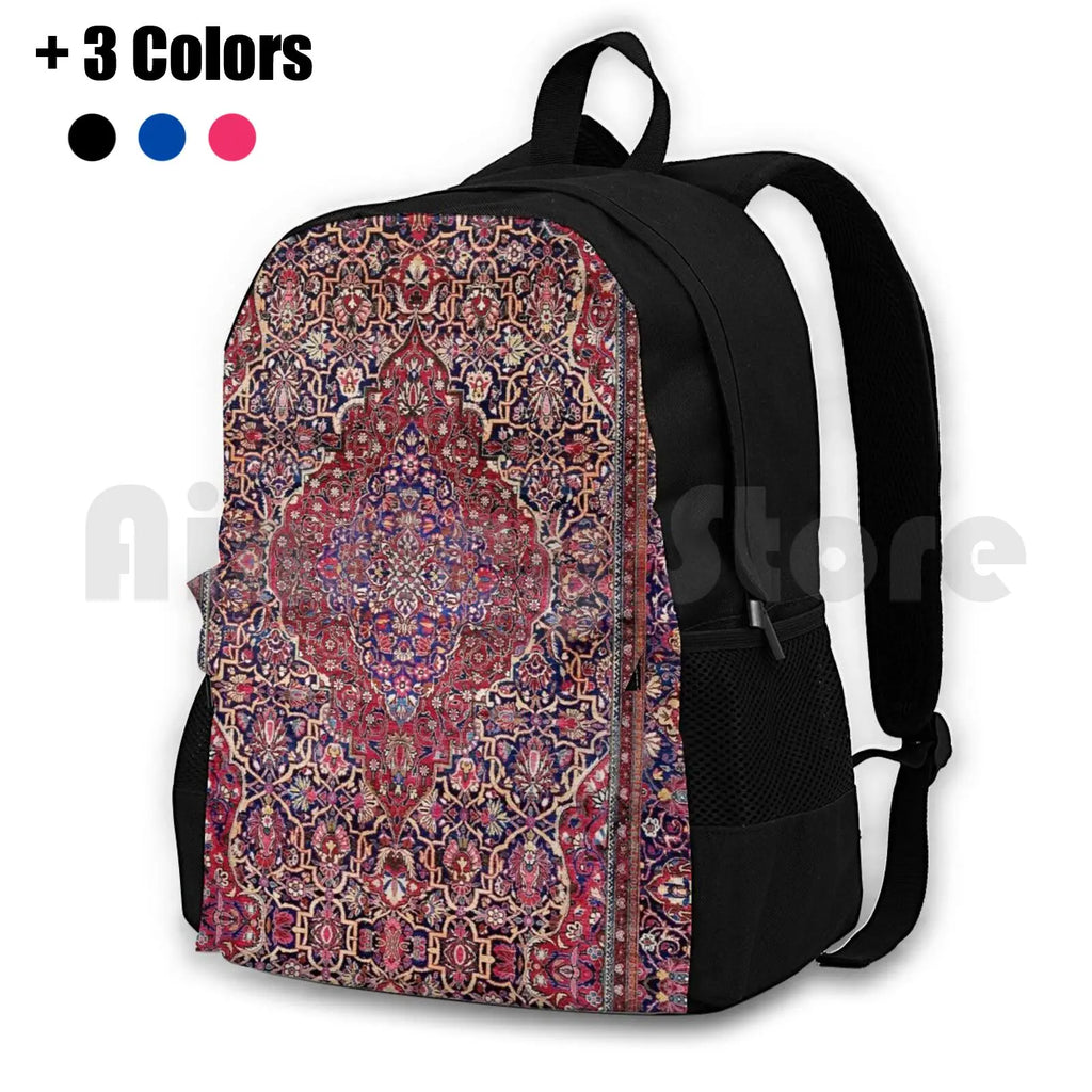 Kashan Central Persian Silk Rug Print Outdoor Hiking Backpack