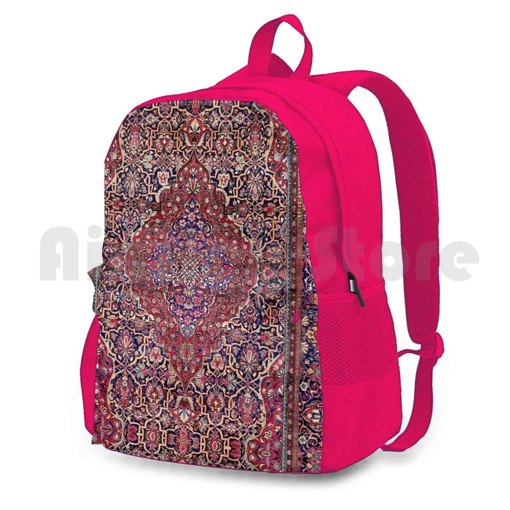 Kashan Central Persian Silk Rug Print Outdoor Hiking Backpack