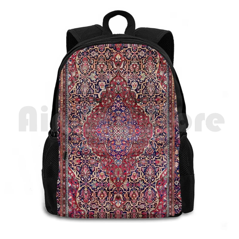 Kashan Central Persian Silk Rug Print Outdoor Hiking Backpack