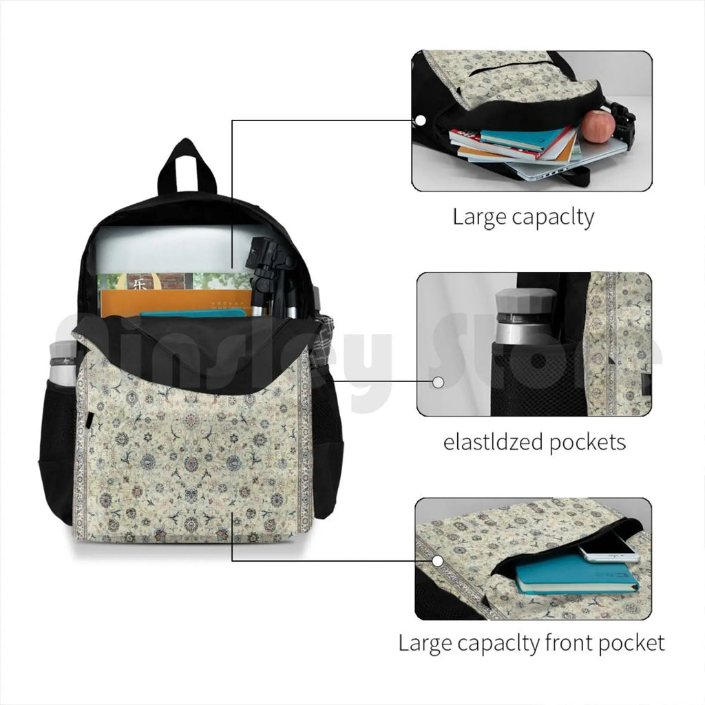 Kashan Isfahan Persian Carpet Print Outdoor Hiking Backpack